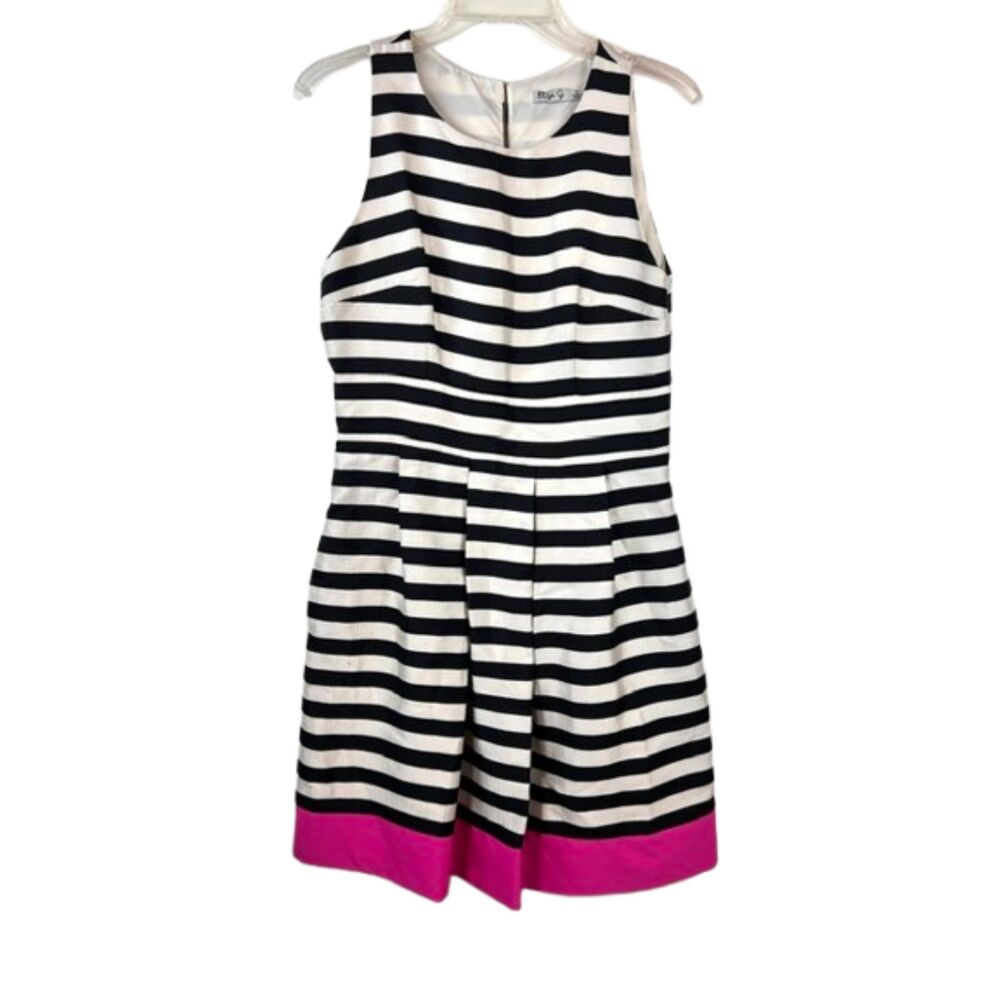 Eliza J Striped Fit Flare Dress 10 Black White Pink Colorblock Nautical Party